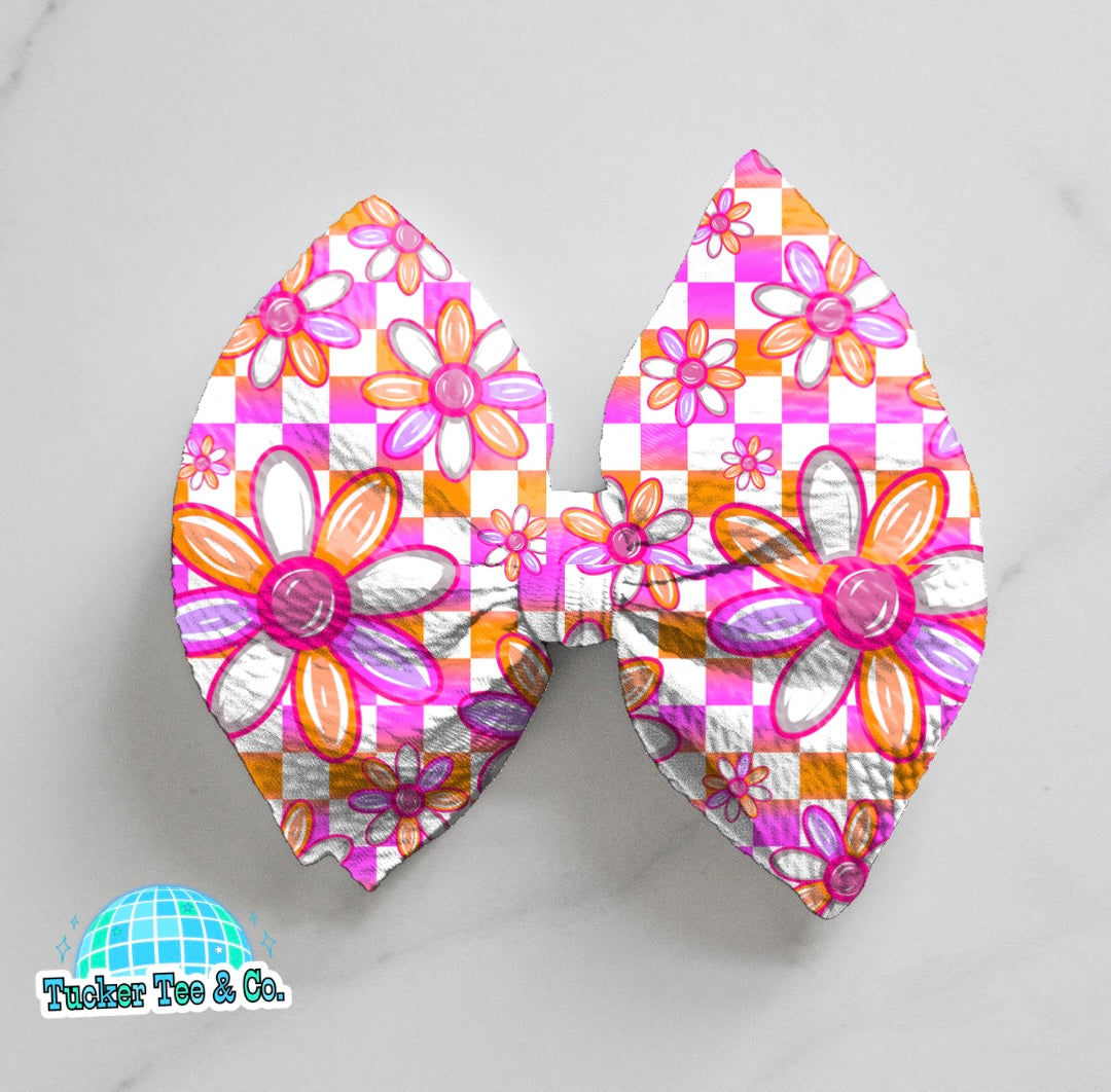 Pink & Orange Flowers Bow