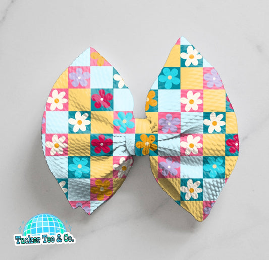 Checkered Flowers Bow