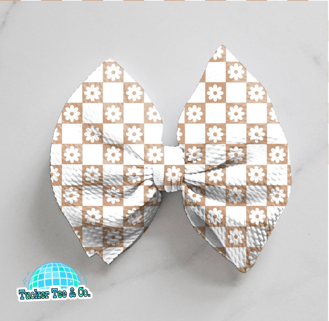 Tan Checkered Flowers Bow