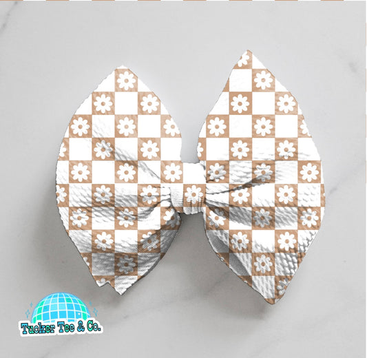 Tan Checkered Flowers Bow