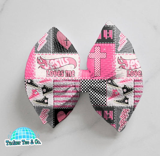 Pink Jesus Loves Me Bow