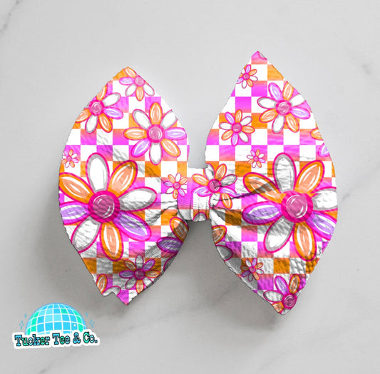Pink & Orange Flowers Bow