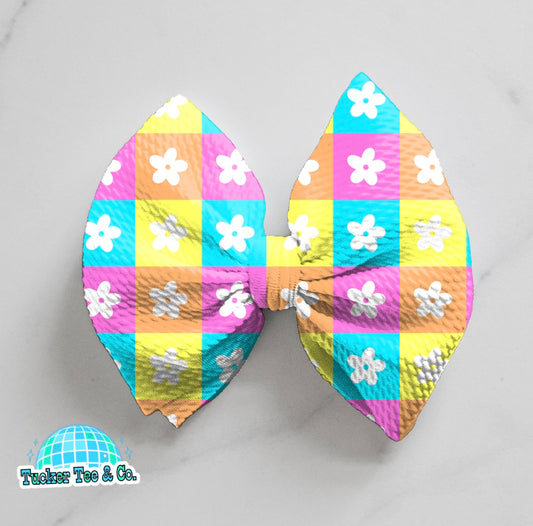 Neon Plaid Flowers Bow