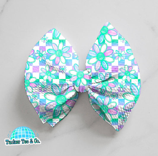 Purple & Green Flowers Bow