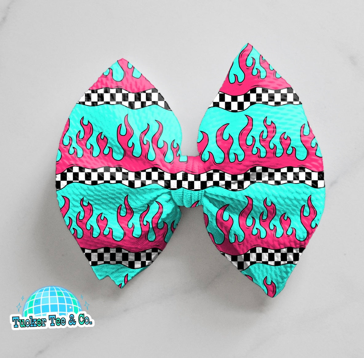 Pink & Checkered Flames Bow