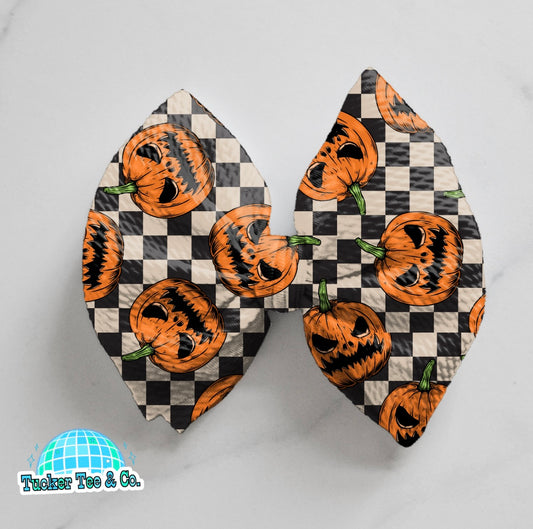 Checkered Pumpkin Bow