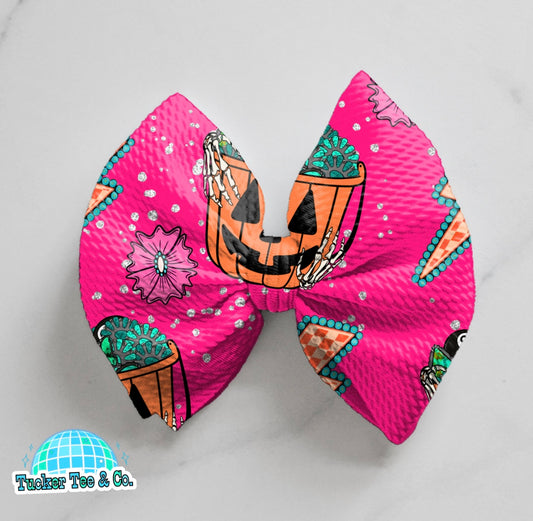 Pumpkin Turquoise Buckets Bow