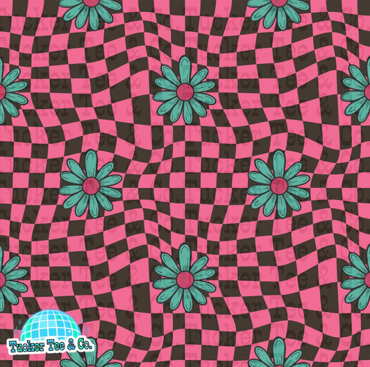 Checkered Teal Flowers